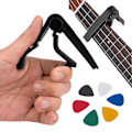 Miniatyrbild 1 av 5: Svart gitarr capo + 4 gitarrplektrum (slumpmässig färg)