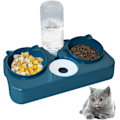 Miniatyrbilde 1 av 5: Katteskåler, Dyreskål, Dyreskål, Katteskål for Vann og Mat 3 i 1 Automatisk Vannutdeler Perfekt Tiltbar Beskyttende Hals for Katt og Hund (Blå)