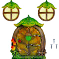 Miniatyrbillede 6 af 7: Miniature Fe-Gnome Hjem Vindue og Dør til Træ Dekoration