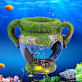 Miniatyrbilde 2 av 5: Simulert Vase Akvariumdekor, Simulert Harpiksvase Skjulested Fiskedam Akvarium Ornamenter Dekor (grønn) (1 stk)