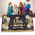 Miniatyrbillede 1 af 8: Glad 18 års fødselsdag Baggrundsort Guld 180x99cm Genanvendelig Glad Fødselsdag Dekorationer med 4 Øjer