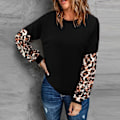 Miniatyrbillede 2 af 5: Sort M Kvinders Sweatshirt Langærmet Leopard Print Rundhals Trøje Til Hjem Udendørs