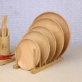 Miniatyrbild 7 av 8: 2 st bambu diskställ, tallriksställ förvaring lockhållare, stativ köksskåpsorganisatör för disk, tallrik, skål, kopp, grytlock, bok