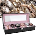 Miniatyrbild 1 av 8: 6-fack klocklåda PU-läder rektangulär armbandsur displayfodral arrangör present svart