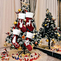 Miniatyrbild 6 av 7: Elegant Julstrumpor Set, Tidlös Säckväv Buffalo Pläd Juldekorationer med Plysch Fuskpäls Manschett för Hängning vid Öppen Spis, 4 st