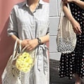 Pikkukuva 5 / 5: 5 kpl Uusiokäyttöisiä Kauppakasseja - 100% Puuvillaverkko Hedelmäpusseja Pitkällä Kahvalla, Orgaaninen Pesukeittiö String Net Tote Bag