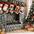 Miniatyrbilde 6 av 7: Julestrømper i bondegårdsstil, rustikk jute og hvit bomullslerret, store strømper 46 cm, romslig innside for oppbevaring av julegaver, perfekt