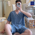 Miniatyrbillede 5 af 5: Mænds korte pyjamasæt, sommer, tynd bomuld, trykte, afslappet hjemmebeklædning, V-hals, XL