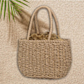 Miniatyrbilde 4 av 5: Mote-Håndveske i Straw Weave for Kvinner - Handlepose, Strandveske, Reisekurv (Khaki)