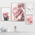 Miniatyrbild 3 av 3: Rosa piontulpaner Rosor Blomvägg Konst Canvas Målning Nordisk