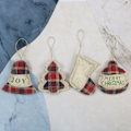 Miniatyrbillede 1 af 6: Landlig Gårdhus Julepynt, Tartan Stof Julepynt i Sækkelærred til Rustik Julefestpynt, Plys Julepynt Sæt til Juletræ, 4 stk.