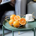 Miniatyrbillede 6 af 7: Stilfuld frugtkurv, moderne gylden finish trådfrugtskål for jævn modning, åndbart design til friske produkter