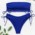 Miniatyrbillede 2 af 5: Sort M Kvinder Halter String Bikini Sæt Sexy Thong Cheeky Todelt Badetøj Ensfarvet Badetøj