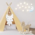 Miniatyrbillede 4 af 6: LED Drømmekatcher Væghængning Hvid Fjer Perle Boho Vævet Kunst