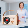 Miniatyrbild 2 av 5: Beige Bluetooth-högtalare för utomhusbruk, bärbar, dekorativ, hög ljudkvalitet, USB-minne, retro Bluetooth-högtalare för vardagsrum och kontor