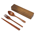 Miniatyrbild 4 av 7: 3-delat Bestickset Trä Servis Bestickset Utomhus Portabel Träsked Gaffel Ätpinnar för Utomhusbruk och Resor
