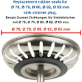 Miniatyrbild 3 av 5: Tätningar för diskbänkspropp, gummipackning för diskbänk, tätningar för sil, 5-pack reservtätningar för diskbänk, gummipackningar för propp