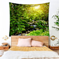 Miniatyrbilde 5 av 5: Misty Forest Tapestry Naturgrønn Trevev Tapet Landskap