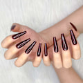 Miniatyrbillede 2 af 6: 24 stk Vinrød Ren Farve Ballerina Lang Kiste Glansfulde Falske Negle Tryk på Negle Falske Spidser Manicure til Kvinder og Piger