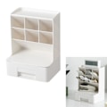 Miniatyrbillede 3 af 5: Skrivebords Opbevaringsboks Multirum Blyant Diverse Holder med Skuffe Plastik Kontorartikler Organizer Hvid Skuffe
