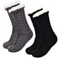 Miniatyrbillede 1 af 4: 2 Par Dame Varme Slippersokker Jule Fuzzy Sokker Fleeceforet Antislip Slippersokker, One Size