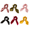 Miniatyrbillede 1 af 5: 6 stk. Hårbånd Satin Silke Kanin Øre Bue Buesløjfe Scrunchie Bobbles Elastiske Hårbånd Bånd Hestehale Holder til Kvinder Tilbehør
