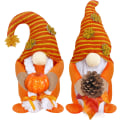 Miniatyrbillede 1 af 8: Sæt af 2 Plysnisser Efterårs Thanksgiving Dekorationer Holder Græskar