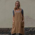 Pikkukuva 5 / 5: Puuvilla- ja pellava-esiliina pitkä pyöreä kotiasu pitkä löysä esiliina