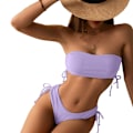 Miniatyrbillede 1 af 5: Lys Lilla S Kvinders Halter String Bikini Sæt Sexy Thong Cheeky Todelt Badetøj Ensfarvet Badetøj