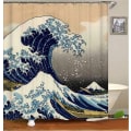 Miniatyrbild 2 av 4: Japansk våg duschdraperi Kanagawa våg nautisk tyg dusch