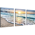 Miniatyrbillede 1 af 6: 3-Panel Strand Canvas Væghængning til Hjemmedekor Blå Hav Solnedgang Whi