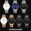 Miniatyrbillede 5 af 5: Mænds Ur Ultra Tyndt Vandtæt Armbåndsur Mænd Mode med Sort Rustfrit Stål Rem Mesh Analog Kvarts Business Mænd Ure