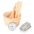 Miniatyrbillede 2 af 2: 5-delt Sauna Tilbehørssæt - Spand, Ske, Sandsyn, Termometer, Eksplosionssikkert Lys