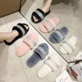 Miniatyrbillede 4 af 6: Plys slippers til kvinder 2023 nye hjem fladbundet varme en-ords