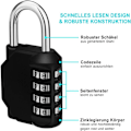 Miniatyrbild 4 av 6: Väderbeständig Design 4-siffrig Kombinationslås, Återställningsbart För Förbättrad Säkerhet, Bekvämt Portabelt Robust Zinklegeringshänglås, Svart, 2-pack
