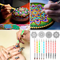 Miniatyrbilde 4 av 5: 32 deler Mandala Dotting Tools Stencilsett med glidelåspose, for maling av steiner, tegning, barnehåndverk, neglekunstforsyninger
