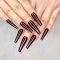 Miniatyrbillede 1 af 6: 24 stk Vinrød Ren Farve Ballerina Lang Kiste Glansfulde Falske Negle Tryk på Negle Falske Spidser Manicure til Kvinder og Piger