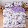 Miniatyrbild 4 av 8: Elegant Marmorbäddset, Vändbart Komfortset med Poly Mikrofiber, 3 Delar Queen Size för Året-Runt-Mysighet och Lyxig Estetik