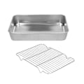 Miniatyrbilde 3 av 5: Stekepanne og ristsett i rustfritt stål, lett å rengjøre, rektangulær stekepanne med rist for matlaging og baking, 23,5x17,5x5 cm