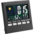 Miniatyrbild 1 av 6: Bärbar Klocka med Multifunktionell Display, Digital Termometer Väckarklocka för Inom- och Utomhusbruk (Svart)