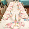 Miniatyrbild 3 av 6: Engångsbestickset med enhörning för flickor, festartiklar för födelsedagskalas, tallrikar, koppar, servetter, banderoller, babyshower-tillbehör 1 set of cake rack No,