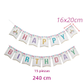 Miniatyrbild 1 av 6: Engångsbestickset med enhörning för flickor, festartiklar för födelsedagsfest, tallrikar, koppar, servetter, banderoller, babyshower-artiklar 1Set HB banner No,