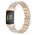 Retro Guld Diamant Rostfritt Stål Klockarmband kompatibelt med Fitbit Charge 5