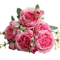 Miniatyrbilde 1 av 5: 1 stk 5-hoders kunstig stoffrose hjemmefest brude hjem bryllup borddekorasjon Pink with Purple