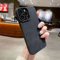 Etui til iPhone 16 Dominerende sort skind klassisk fløjl læder plys læder blød