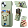 Etui til iPhone 16 Pro Matcha Grøn Pebbled Sødt Bjørne-pung med Kortholder Læderring