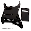 Pikkukuva 1 / 4: Musta 3-kerroksinen SSS Rail -tyyppinen sähkökitaran pickguard, johdotettu ja varustettu mikrofonilla, 11 reiällä