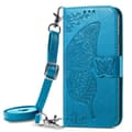 Fodral för iPhone 15 blå Crossbody midja lång Rem Plånbok med Korthållare läder