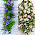 Miniatyrbillede 3 af 11: 2,4 m Kunstig Blomstrende Silke Rose Blomster Ranke Efeu Hjem Bryllupsdekoration Purple