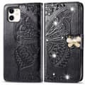 Etui til iPhone 13 Pro svart diamant 3D-preget sommerfuglblomstskive